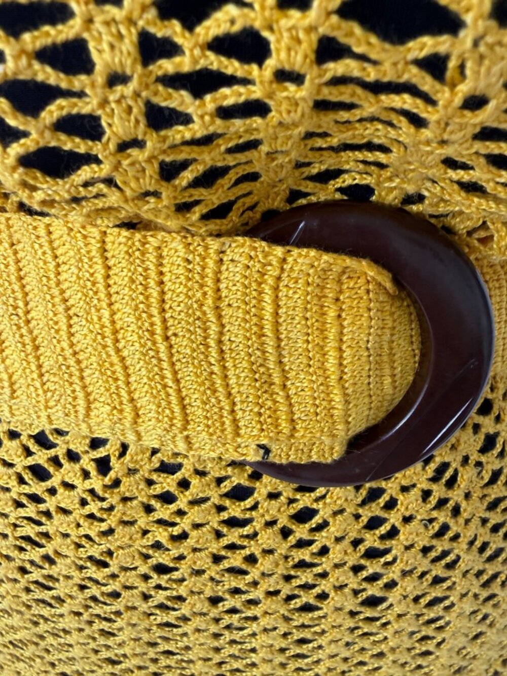Vintage 1930s Mustard Yellow Cotton Crochet Tea Dress With Belt Size S - Picture 9 of 16